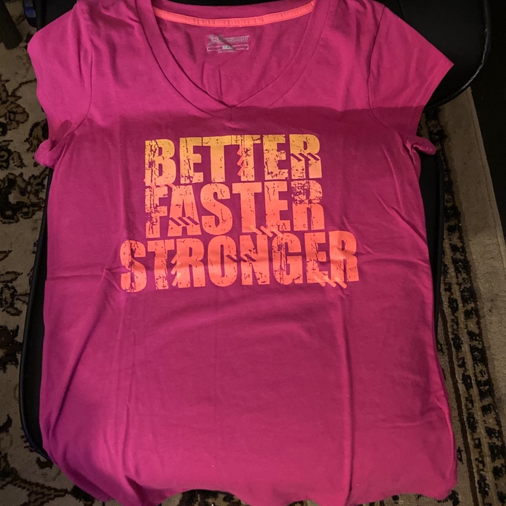 Women's 'Better Faster Stronger' Pink Graphic V-Neck Tee